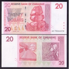 Зимбабве 20 долларов 2007г.
